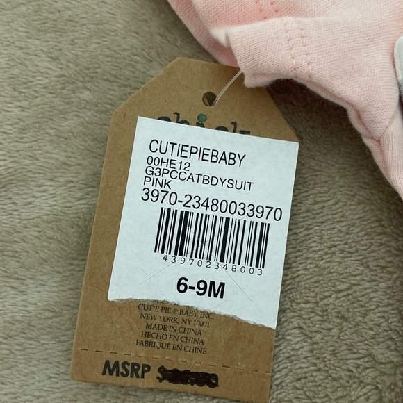 Chick Pea 3-PC Baby Girl Cat BodySuit Pants and Shoes Pink 6-9 Months - Picture 8 of 8